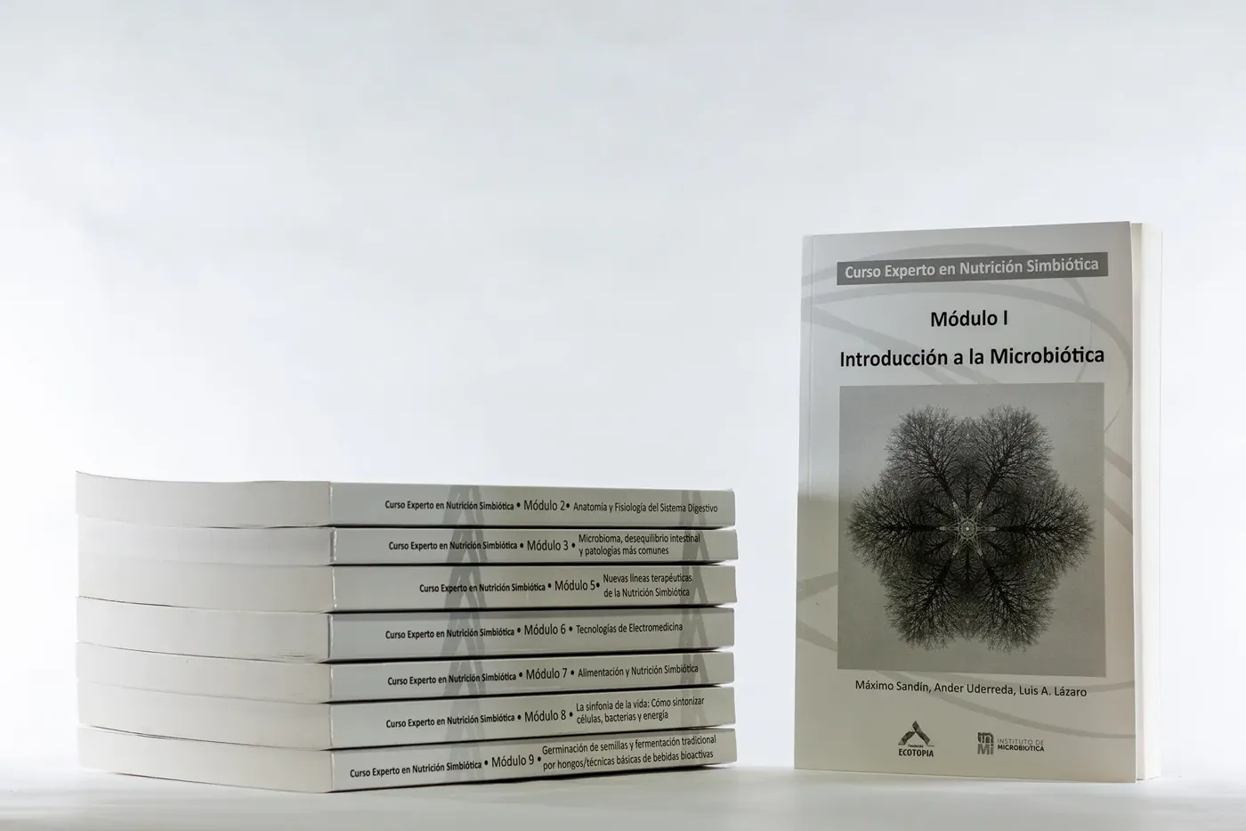 Los manuales impresos de los nueve módulos del curso